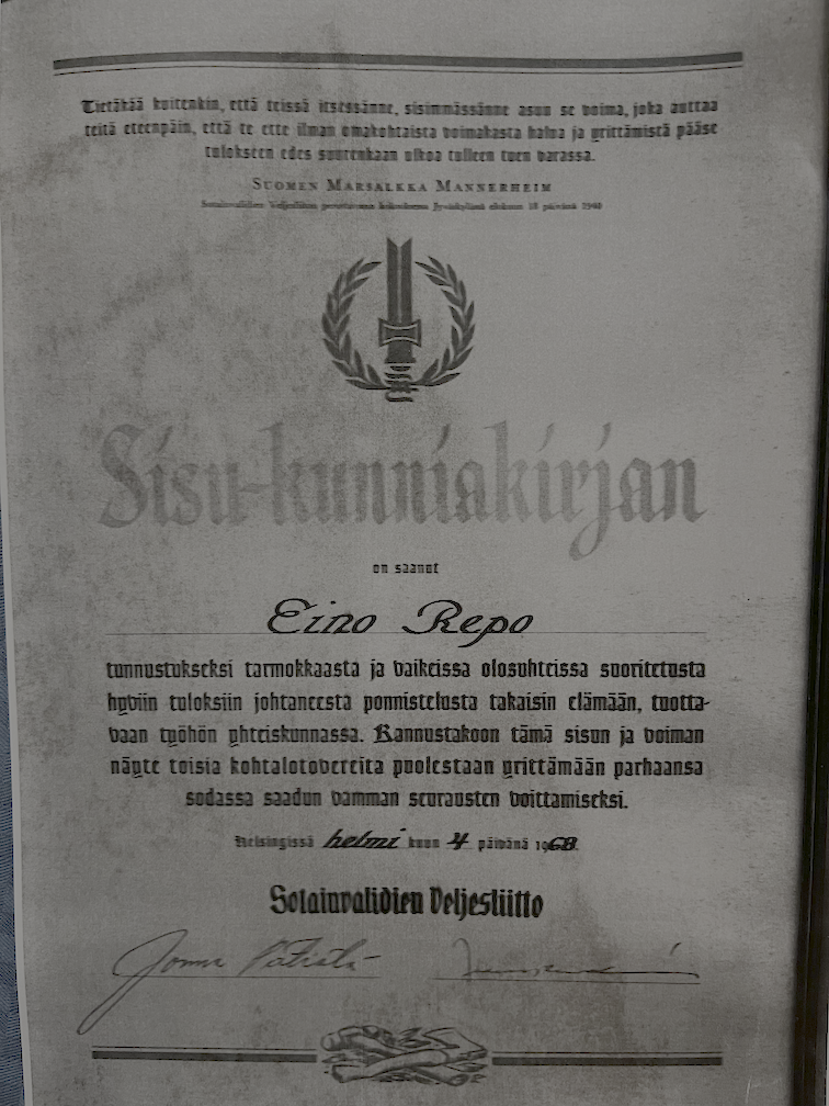 Sisu-kunniakirja, sotavanki Eino Repo